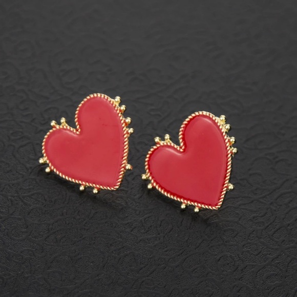 3️⃣@$30❤️Gold Red Heart Stud Earrings - Picture 3 of 4
